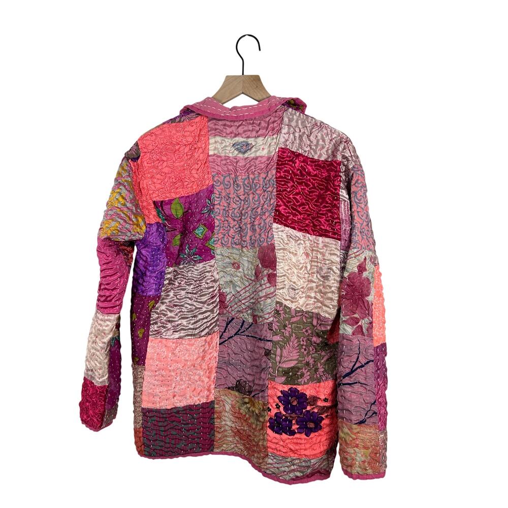 Vintage Boho Patchwork Reversible Jacket Pink Qui… - image 3